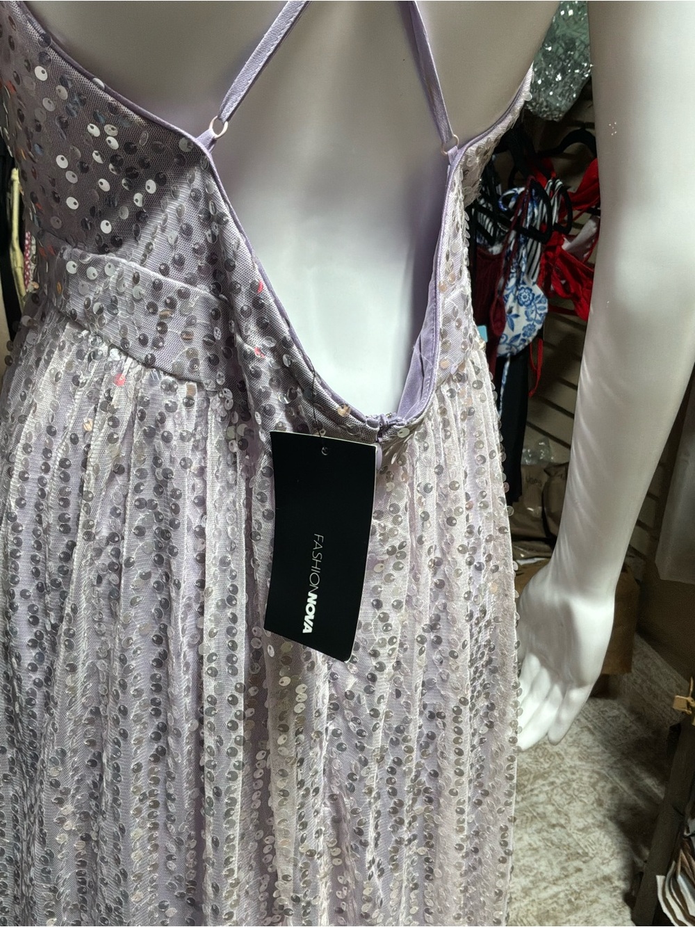 Fashion Nova Lavender Sequin V-Neck Prom Gown - Picture 4 of 8